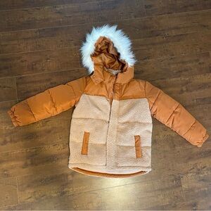 CottonOn Brown &Tan Hooded Puffer Jacket with Faux Fur Trim